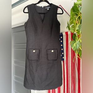 Karl Lagerfeld Paris Women's Tweed Shift Black Dress with Pockets